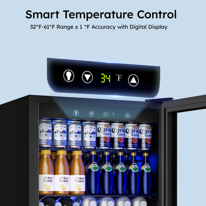 Simzlife 4.5 Cu.ft Beverage Refrigerator and Cooler, 145 Can Mini fridge with Glass Door for Soda Beer Wine, Small Drink Dispenser with Digital Adjustable Thermostat for Home Office Bar