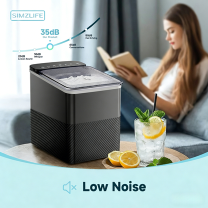 Simzlife Countertop Ice Maker, 9 Bullet Ice in 6 Minutes, 26 lbs/Day, Self-Cleaning, Dual Ice Sizes Includes Ice Scoop & Basket, for Home, Office & Parties