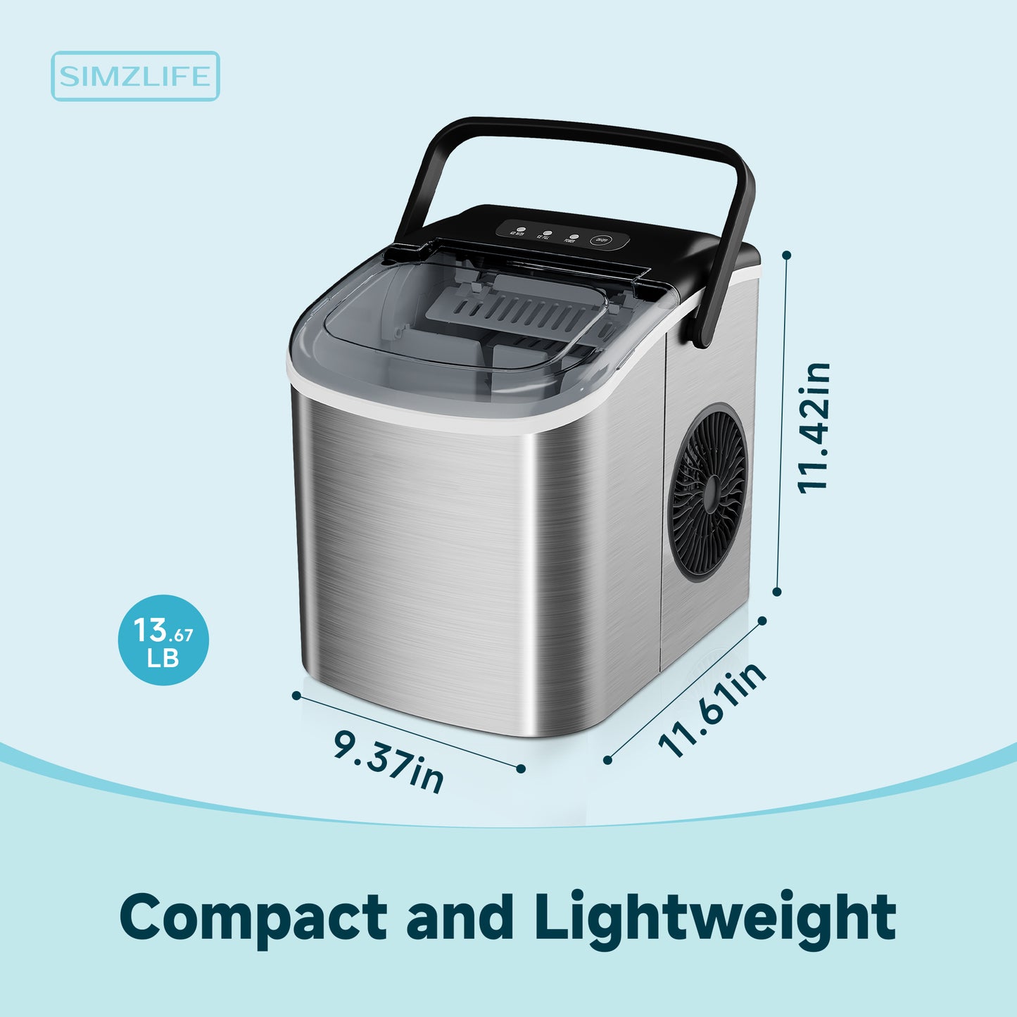 Simzlife 26 lbs/24H Countertop Ice Maker Machine, 9 Bullet-Shaped Ice in 6 Min, Auto-Cleaning, White