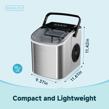 Simzlife 26 lbs/24H Countertop Ice Maker Machine, 9 Bullet-Shaped Ice in 6 Min, Auto-Cleaning, White