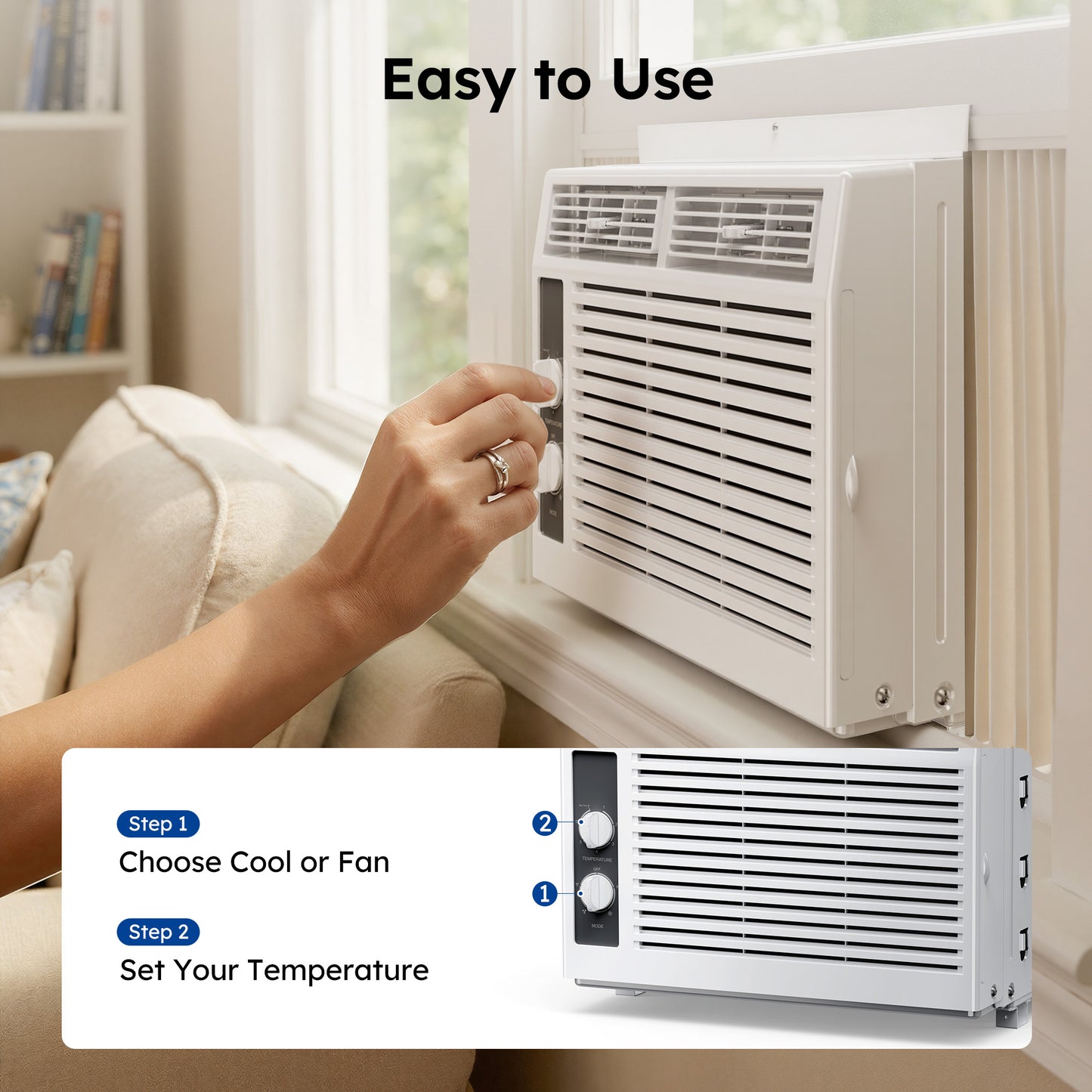 SIMZLIFE 5,000 BTU Window Air Conditioner, Cools Up To 150 Sq Ft, Knob