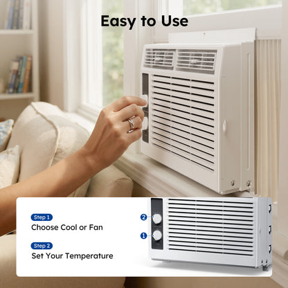 SIMZLIFE 5,000 BTU Window Air Conditioner, Cools Up To 150 Sq Ft, Knob