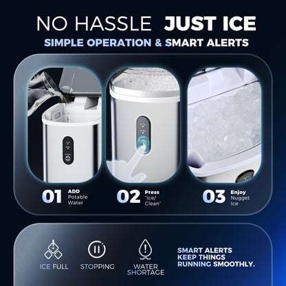 Simzlife Nugget Ice Maker Countertop with Soft Chewable Ice, 34lbs/24H, Ready in 6 Mins, Self-Cleaning, Pebble Portable Ice Machine for Home,Kitchen,Office, Silver