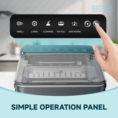 Simzlife Ice Maker Countertop, 9 Cubes Ready in 6 Mins, 26lbs in 24Hrs, Self-Cleaning Ice Machine with Ice Scoop and Basket, 2 Sizes of Bullet Ice for Home Kitchen Office Bar Party, Grey