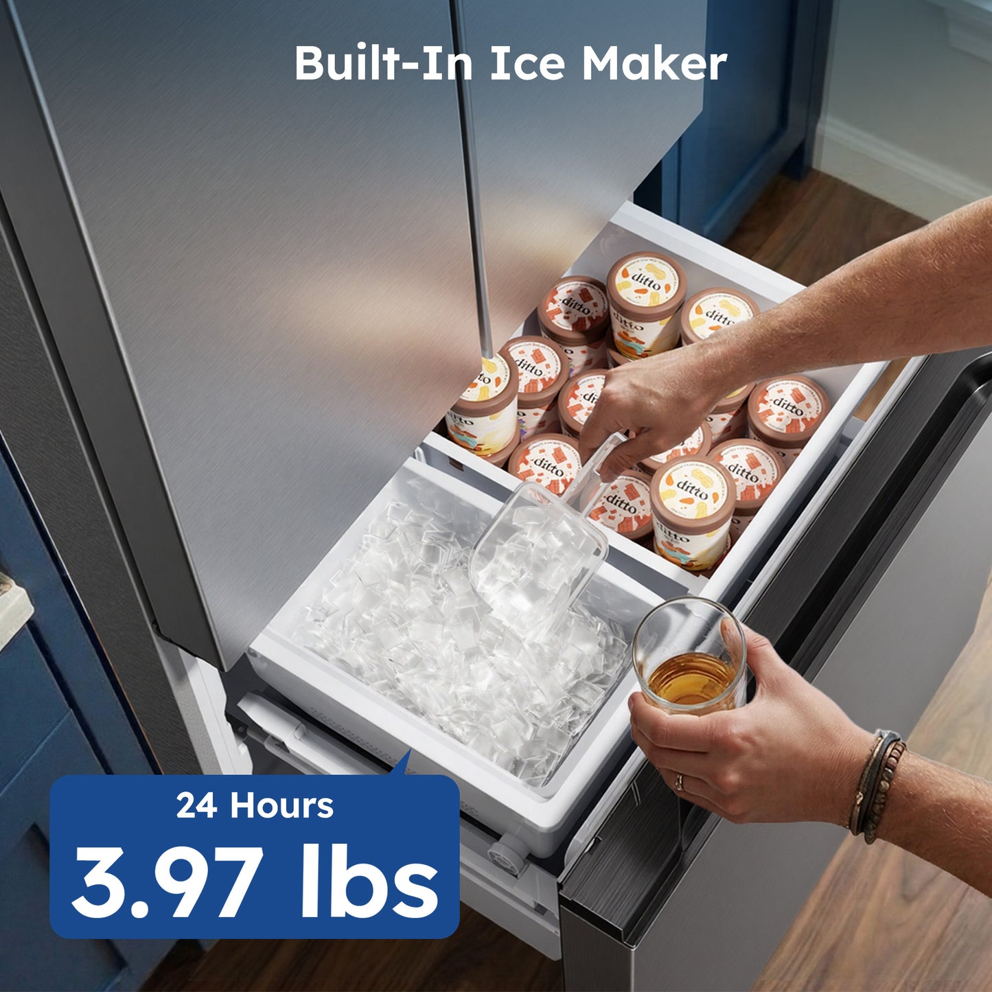 Simzlife 17.5 Cu. ft.  Counter-Depth Refrigerator with Bottom Freezer, French Door Refrigerator with Built-in Ice Maker, Stainless Steel