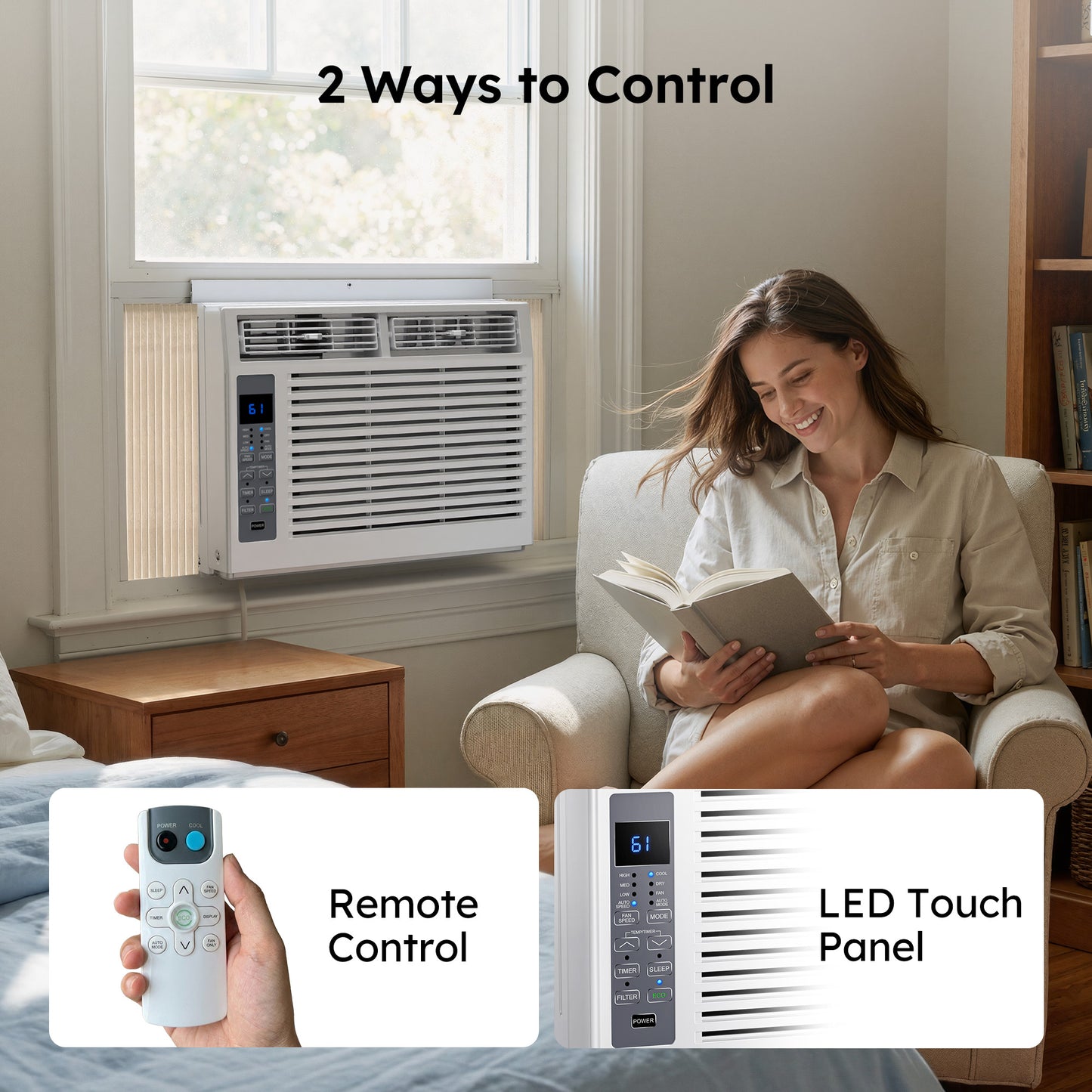SIMZLIFE 6,000 BTU Window Air Conditioner, Cools Up To 250 Sq Ft, 3 Cooling Modes, Remote Control