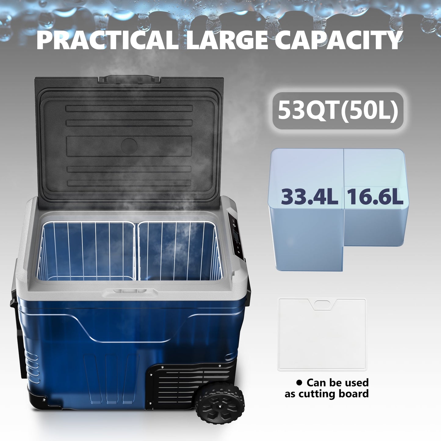 Simzlife 12Volt Portable Refrigerator, 53QT(50L) Car Fridge DC & AC, -4℉~68℉, Freezer Fridge Cooler with Wheels & 2 Baskets for RV, Travel, Truck, Camping, Black