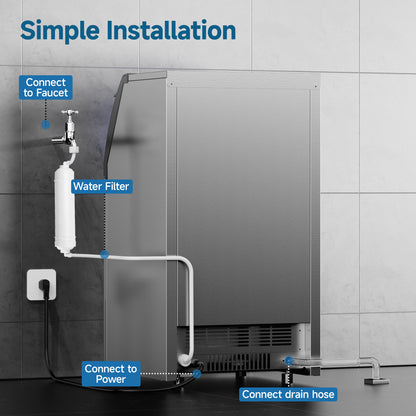 SIMZLIFE Commercial Ice Maker 100Lbs/24H, Stainless Steel, Auto Cleaning, Restaurant & Bar