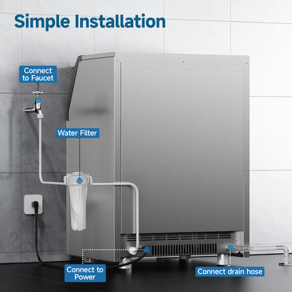 SIMZLIFE Commercial Ice Maker 300Lbs/24H with 33LB Storage Bin, Stainless Steel