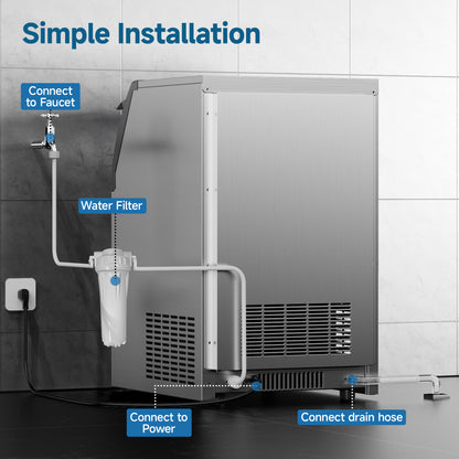 SIMZLIFE Commercial Ice Maker 200Lbs/24H, NSF Certified, Stainless Steel, Auto Cleaning