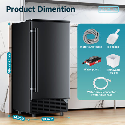 SIMZLIFE Built-in Commercial Ice Maker 80Lbs/24H, Under Counter or Freestanding, Self-Cleaning, Kitchen & Bar, Black