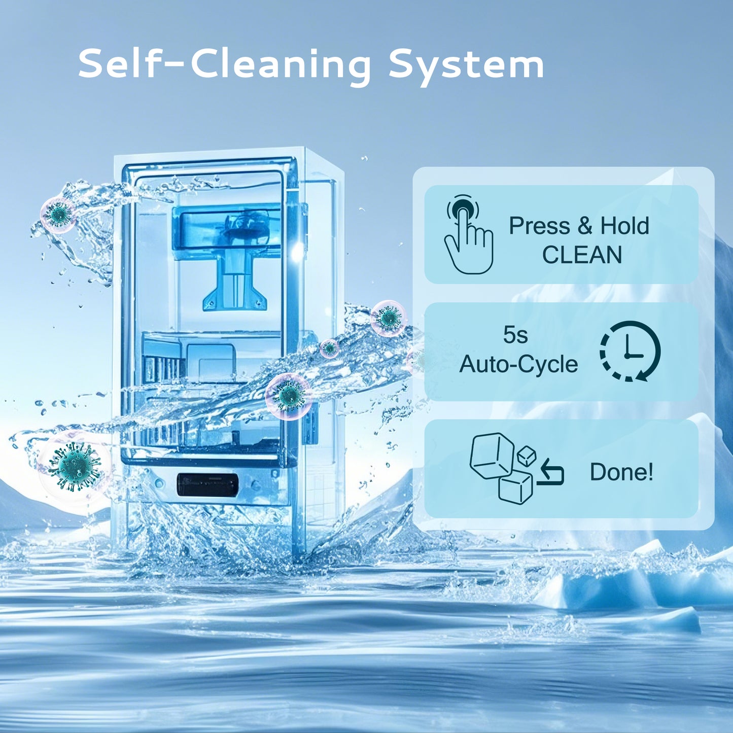 Simzlife 15" Nugget Ice Maker, 66 lbs/24H Built-In or Freestanding, Auto-Cleaning, Ice-Full Alert, Silver