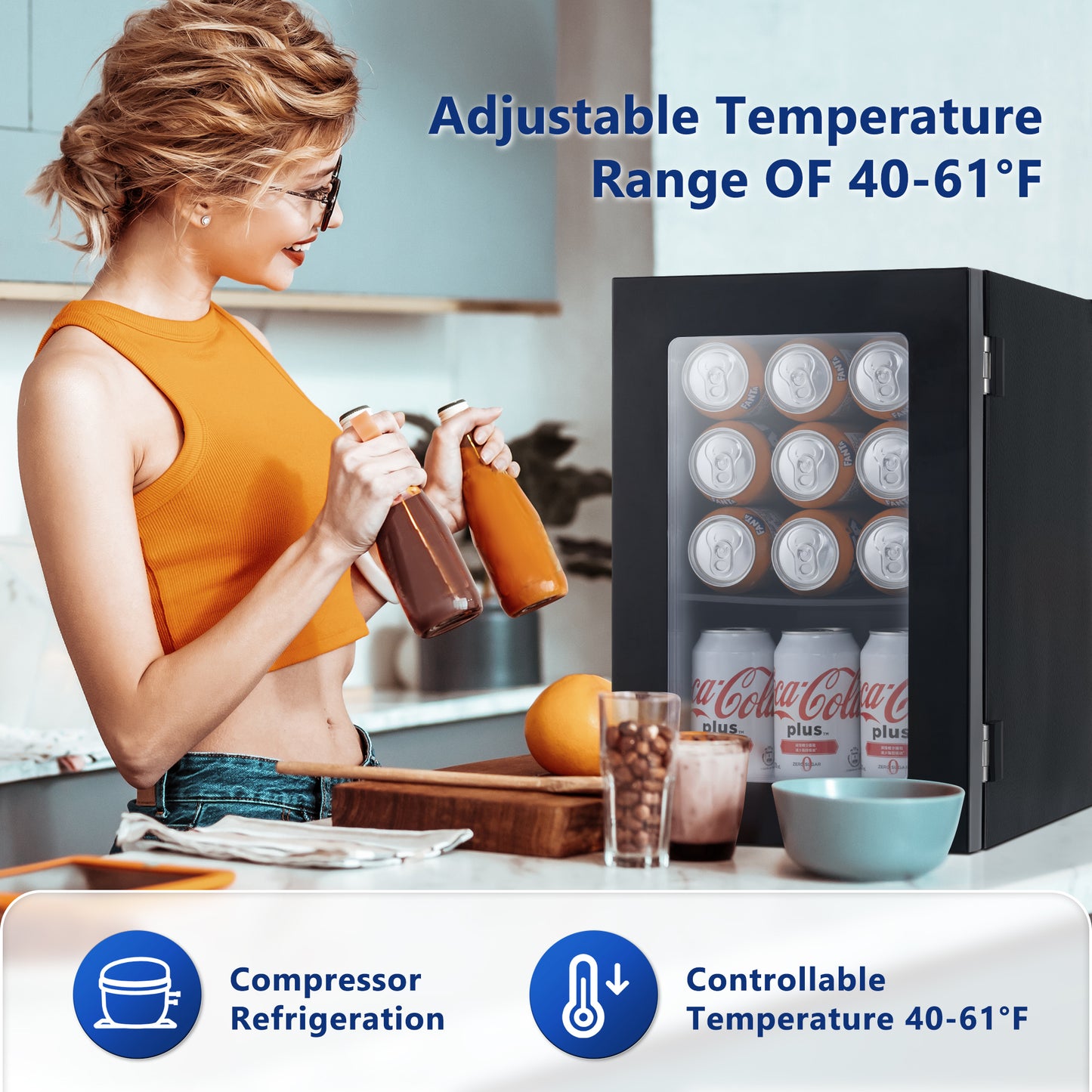 Simzlife 6 Bottles and 24 Cans Mini Beverage Refrigerator & Portable Wine Cooler Refrigerator with Glass Door, Mini Countertop Wine Fridge for Home/Office/Bar,Black