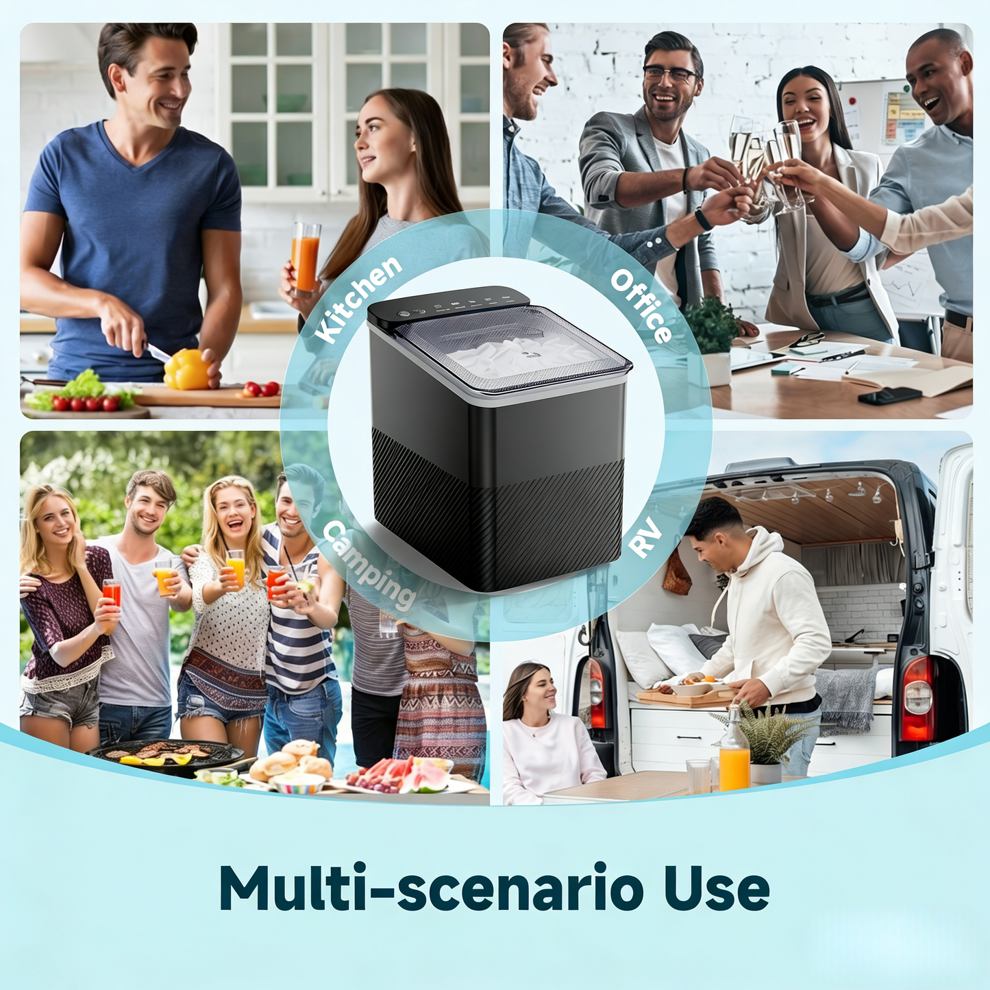 Simzlife Countertop Ice Maker, 9 Bullet Ice in 6 Minutes, 26 lbs/Day, Self-Cleaning, Dual Ice Sizes Includes Ice Scoop & Basket, for Home, Office & Parties