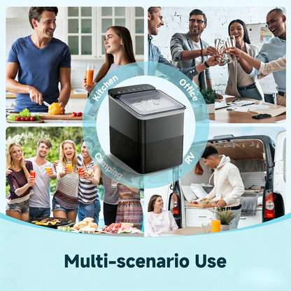 Simzlife Countertop Ice Maker, 9 Bullet Ice in 6 Minutes, 26 lbs/Day, Self-Cleaning, Dual Ice Sizes Includes Ice Scoop & Basket, for Home, Office & Parties