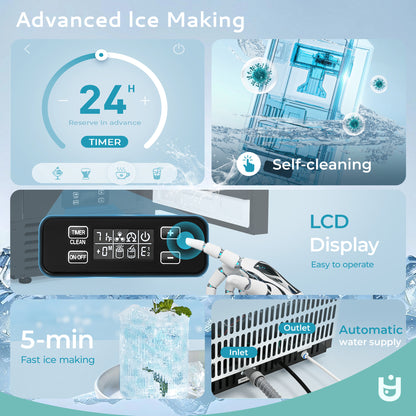 SIMZLIFE Nugget Ice Maker 66Lbs/24H, Built-in or Freestanding, Self-Cleaning, Home Bar, Black