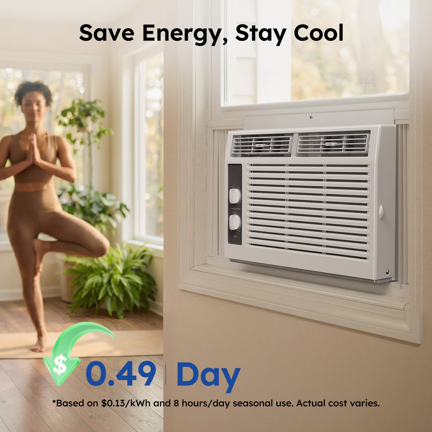 SIMZLIFE 5,000 BTU Window Air Conditioner, Cools Up To 150 Sq Ft, Knob