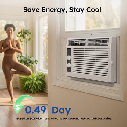 SIMZLIFE 5,000 BTU Window Air Conditioner, Cools Up To 150 Sq Ft, Knob