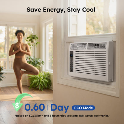 SIMZLIFE 6,000 BTU Window Air Conditioner, Cools Up To 250 Sq Ft, 3 Cooling Modes, Remote Control