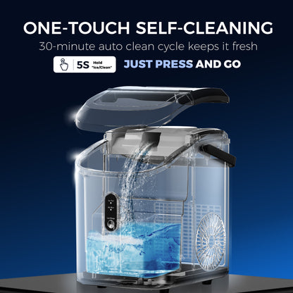 Simzlife Nugget Countertop Ice Maker with Soft Chewable Pellet Ice, Portable Ice Machine with Handle, Ready in 6 Mins, 33lbs Per Day, Self-Cleaning, for Home, Kitchen, Office, Black