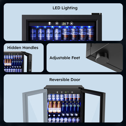 Simzlife 4.5 Cu.ft Beverage Refrigerator and Cooler, 145 Can Mini fridge with Glass Door for Soda Beer Wine, Small Drink Dispenser with Digital Adjustable Thermostat for Home Office Bar