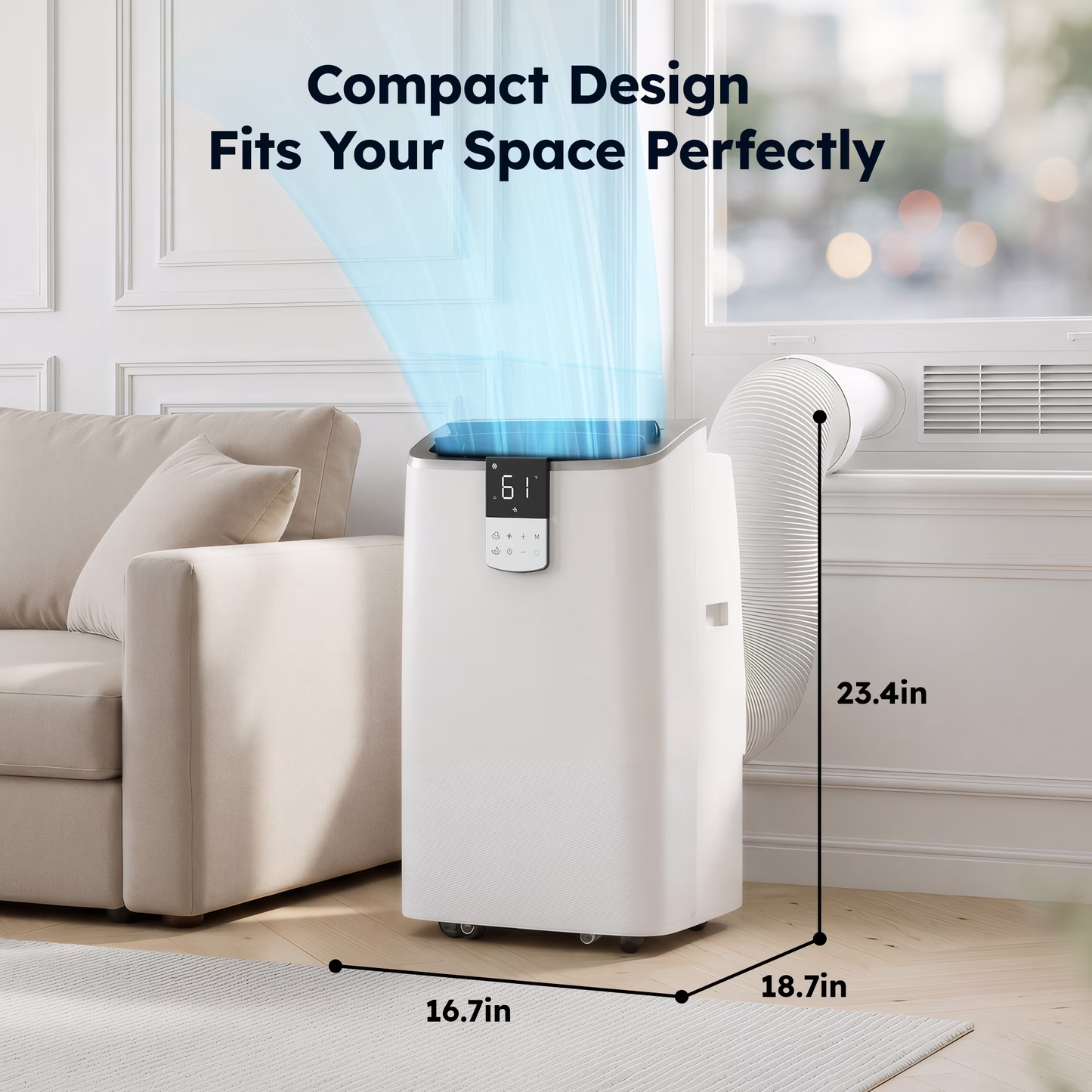 SIMZLIFE 14000 BTU Portable Air Conditioner with WIFI for Room, Portable AC Unit with Remote Control, White