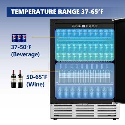 Simzlife 4.9 Cu.ft. Undercounter Freestanding Stainless Steel Door Beverage Refrigerator, 23.4 in W, 34.25 in H