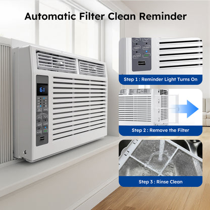 SIMZLIFE 6,000 BTU Window Air Conditioner, Cools Up To 250 Sq Ft, 3 Cooling Modes, Remote Control