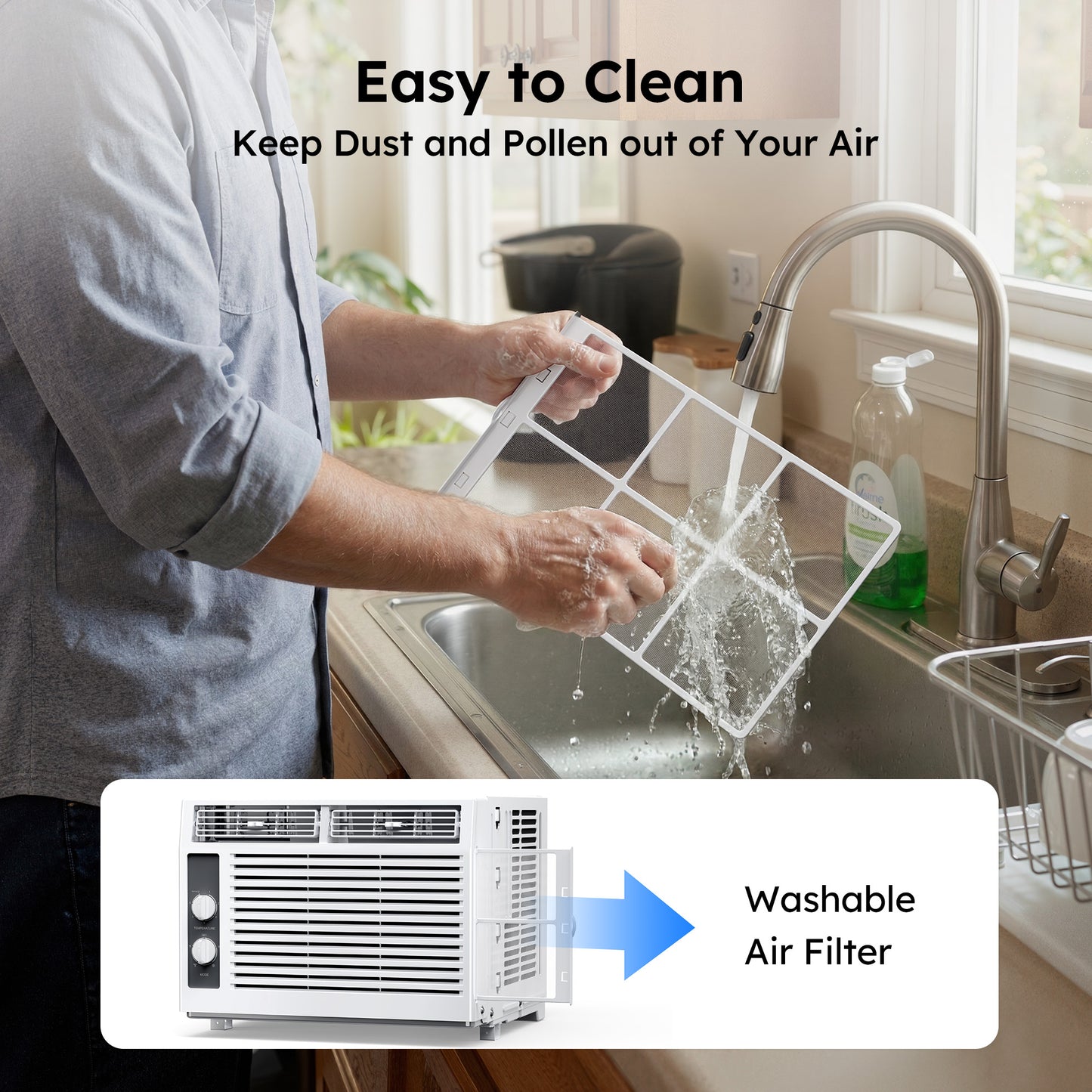 SIMZLIFE 5,000 BTU Window Air Conditioner, Cools Up To 150 Sq Ft, Knob