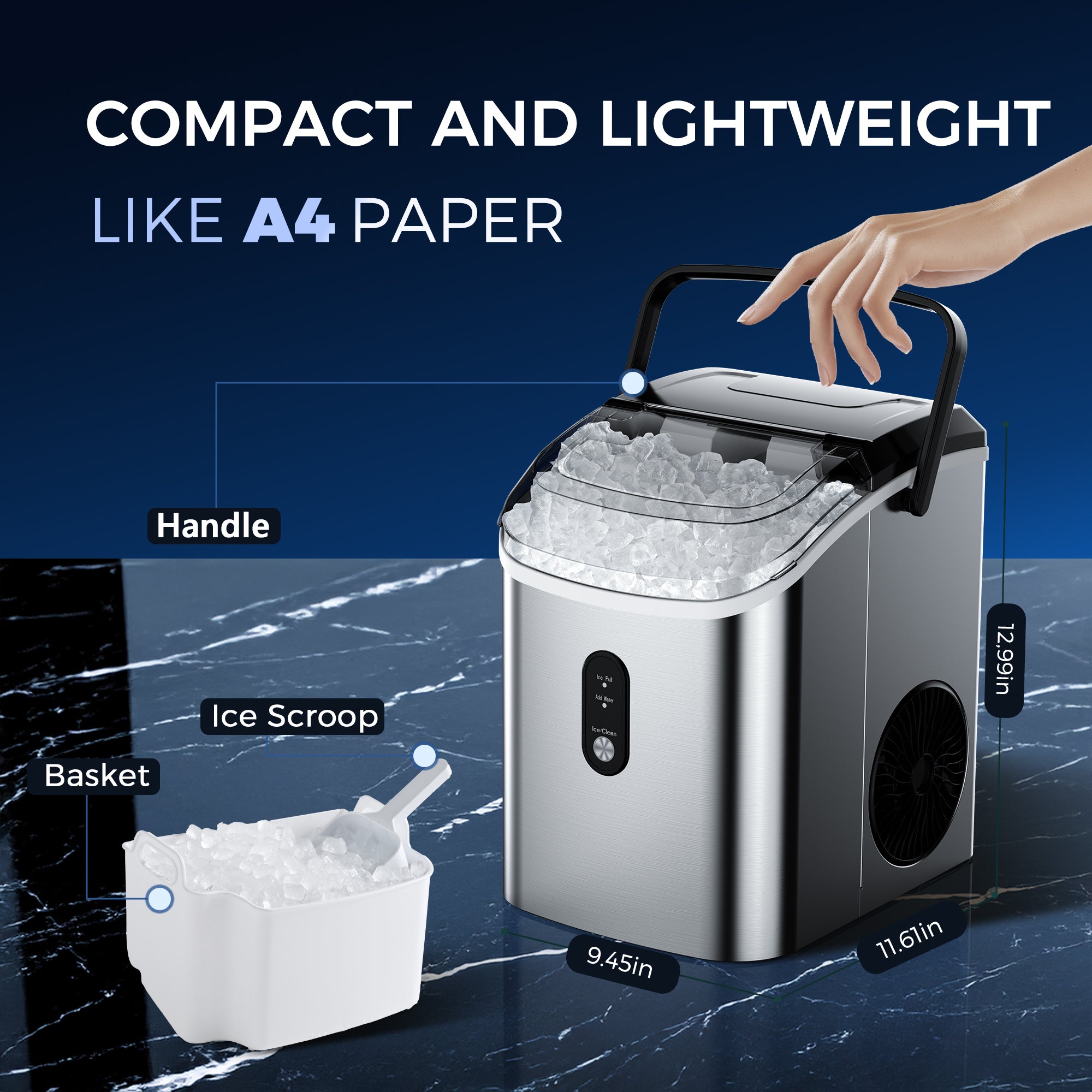 Simzlife Nugget Ice Maker Countertop with Soft Chewable Ice, 34lbs/24H
