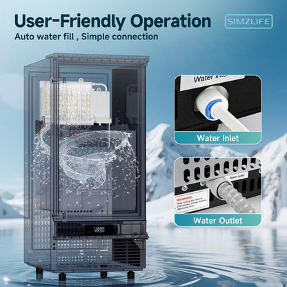 SIMZLIFE Built-in Commercial Ice Maker 80Lbs/24H, Under Counter or Freestanding, Self-Cleaning, Kitchen & Bar, Black