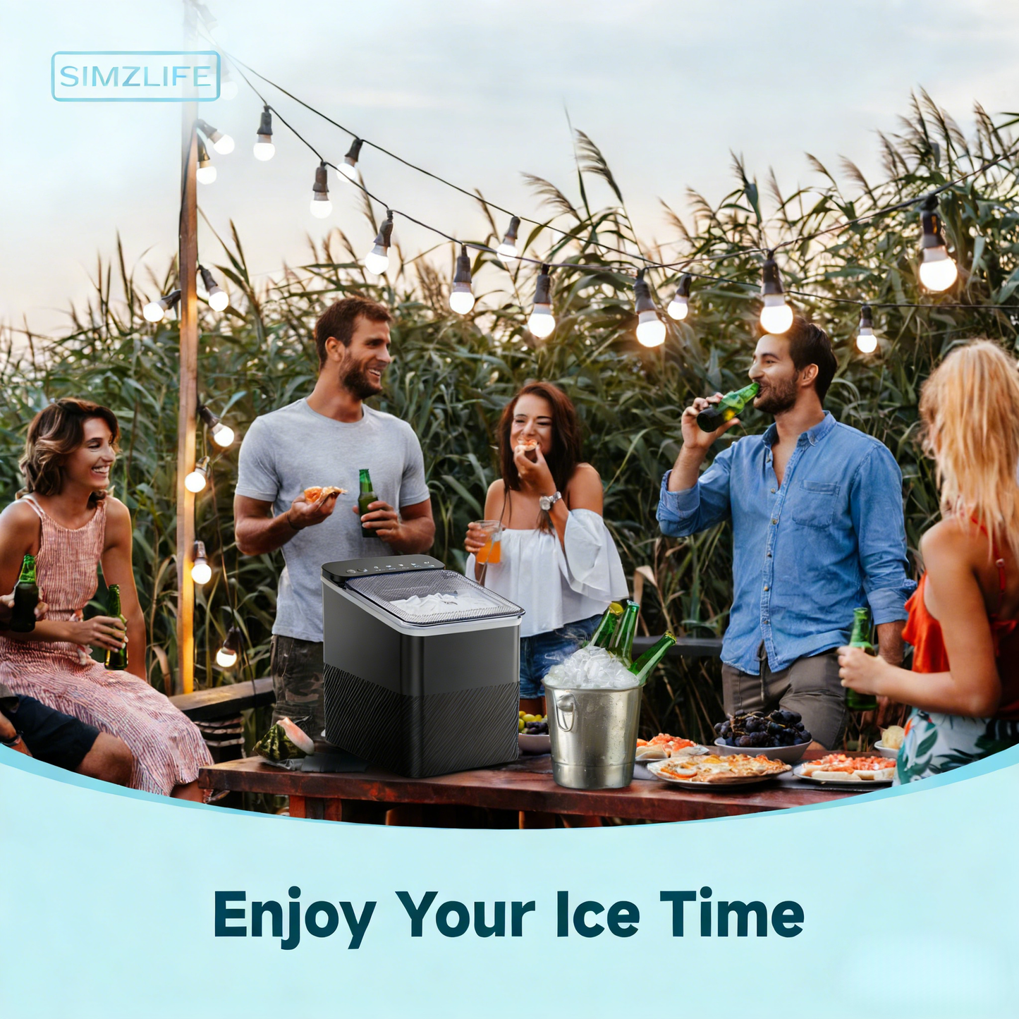 Simzlife Countertop Ice Maker, 9 Bullet Ice in 6 Minutes, 26 lbs/Day, Self-Cleaning, Dual Ice Sizes Includes Ice Scoop & Basket, for Home, Office & Parties
