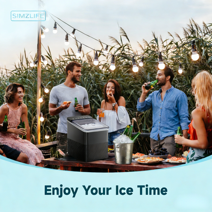 Simzlife Countertop Ice Maker, 9 Bullet Ice in 6 Minutes, 26 lbs/Day, Self-Cleaning, Dual Ice Sizes Includes Ice Scoop & Basket, for Home, Office & Parties