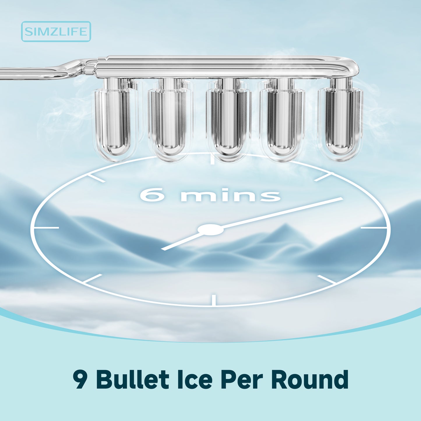 Simzlife 26 lbs/24H Countertop Ice Maker Machine, 9 Bullet-Shaped Ice in 6 Min, Auto-Cleaning, White
