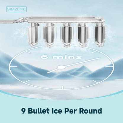 Simzlife 26 lbs/24H Countertop Ice Maker Machine, 9 Bullet-Shaped Ice in 6 Min, Auto-Cleaning, White