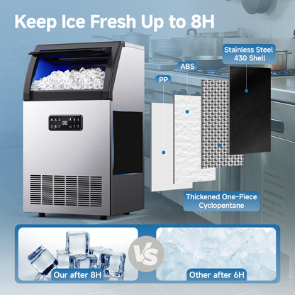 SIMZLIFE Commercial Ice Maker 100Lbs/24H, Stainless Steel, Auto Cleaning, Restaurant & Bar