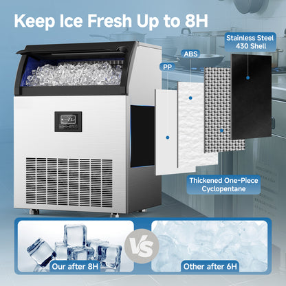 SIMZLIFE Commercial Ice Maker 300Lbs/24H with 33LB Storage Bin, Stainless Steel