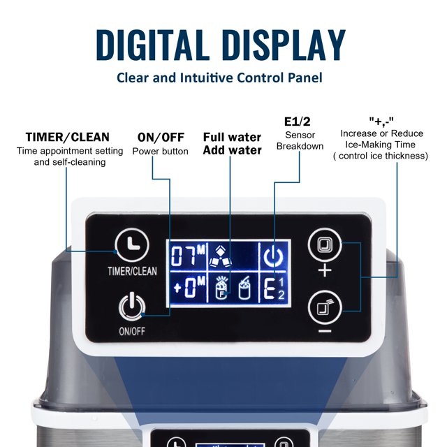 Simzlife 44Lbs/Day Portable Ice Cube Maker Machine Countertop, 2 Ways to Add Water, 14.2 in W, 14.6 in H