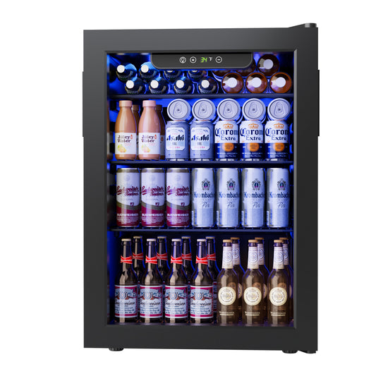 Simzlife 100 Can Beverage Refrigerator and Cooler with Glass Door for Home, 18.8 in D, 25 in H, Black