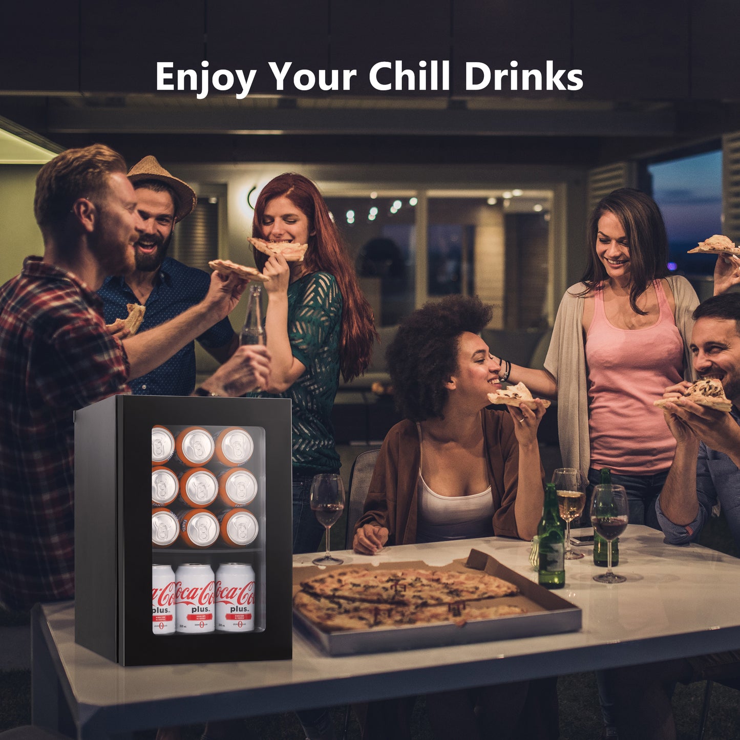 Simzlife 6 Bottles and 24 Cans Mini Beverage Refrigerator & Portable Wine Cooler Refrigerator with Glass Door, Mini Countertop Wine Fridge for Home/Office/Bar,Black