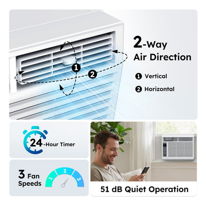 SIMZLIFE 6,000 BTU Window Air Conditioner, Cools Up To 250 Sq Ft, 3 Cooling Modes, Remote Control