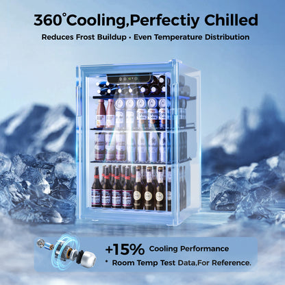 Simzlife 100 Can Beverage Refrigerator and Cooler with Glass Door for Home, 18.8 in D, 25 in H, Black
