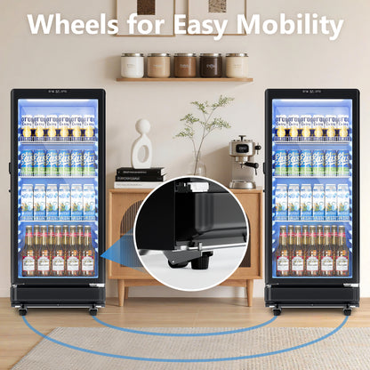 Simzlife Commercial Merchandiser Refrigerator, 6 Cu.ft Glass Door Display Fridge , Digital Temperature Control, Lockable Door, Black