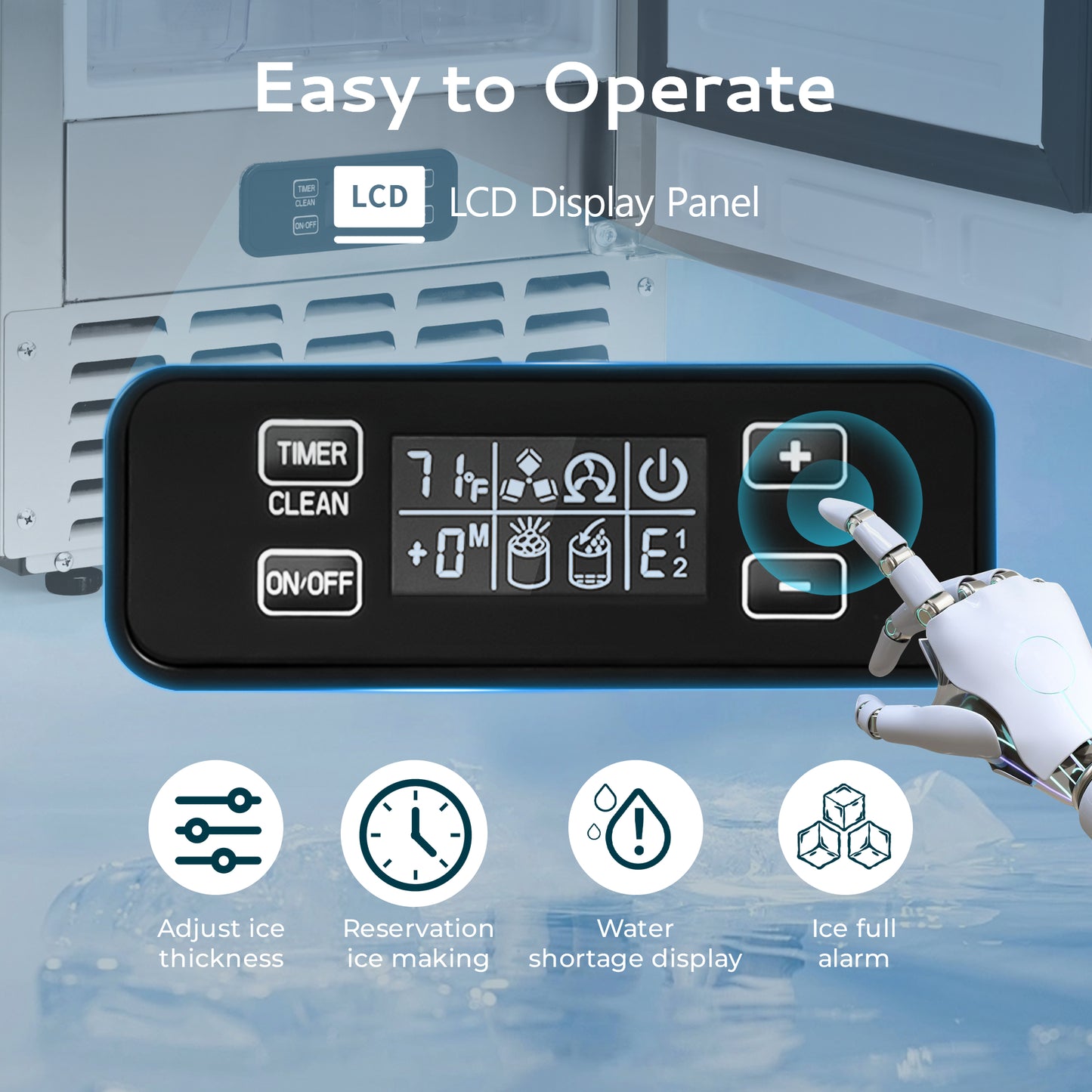 Simzlife 15" Nugget Ice Maker, 66 lbs/24H Built-In or Freestanding, Auto-Cleaning, Ice-Full Alert, Silver