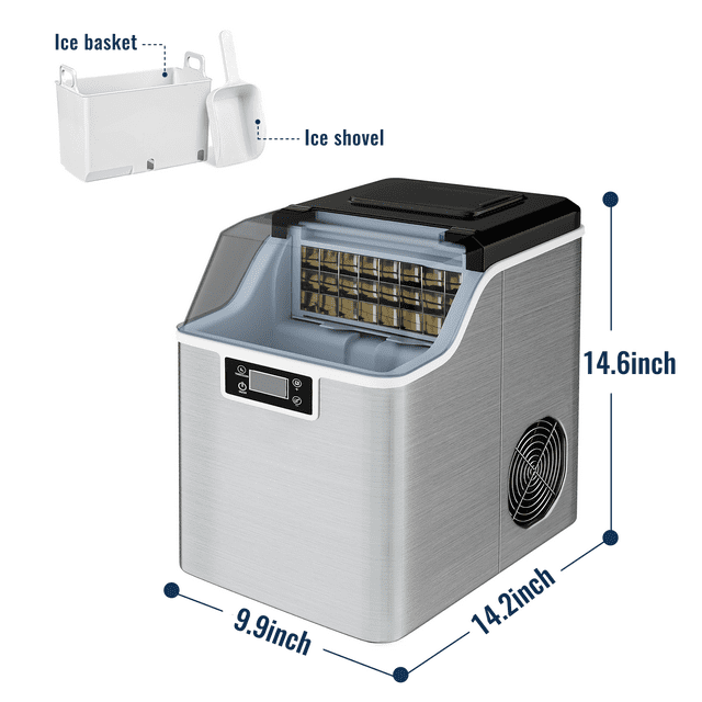 Simzlife 44Lbs/Day Portable Ice Cube Maker Machine Countertop, 2 Ways to Add Water, 14.2 in W, 14.6 in H