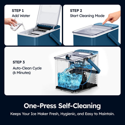 SIMZLIFE Portable Countertop Ice Maker, 26 Lbs/Day, 9 Bullet Ice Cubes in 6 Minutes, 2 Ice Sizes, Self-Cleaning Ice Machine, Blue