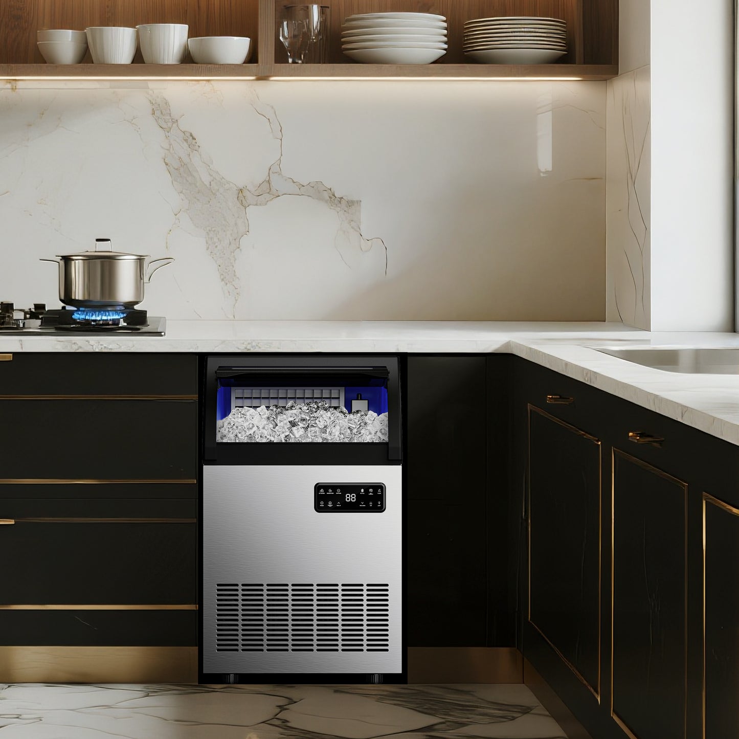 SIMZLIFE Commercial Ice Maker 200Lbs/24H, NSF Certified, Stainless Steel, Auto Cleaning