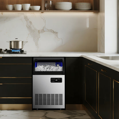 SIMZLIFE Commercial Ice Maker 200Lbs/24H, NSF Certified, Stainless Steel, Auto Cleaning