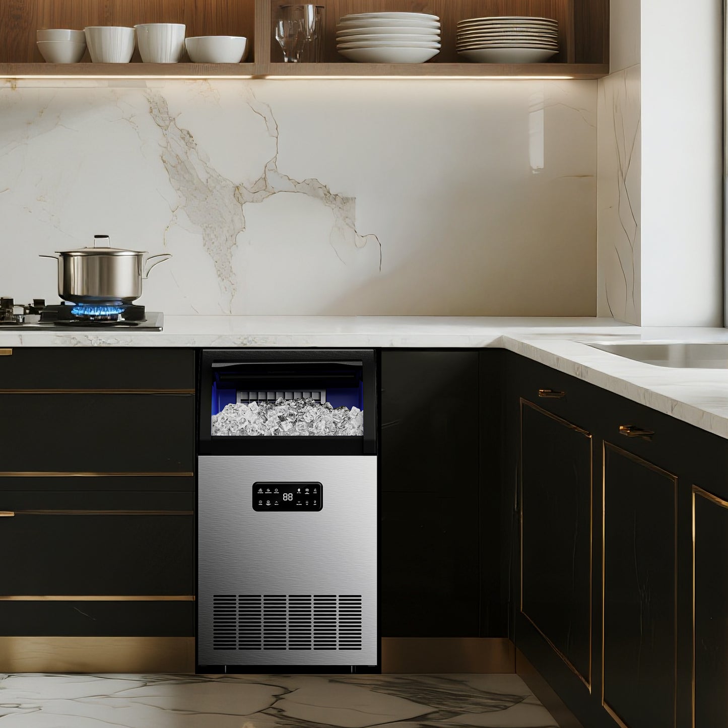 SIMZLIFE Commercial Ice Maker 100Lbs/24H, Stainless Steel, Auto Cleaning, Restaurant & Bar