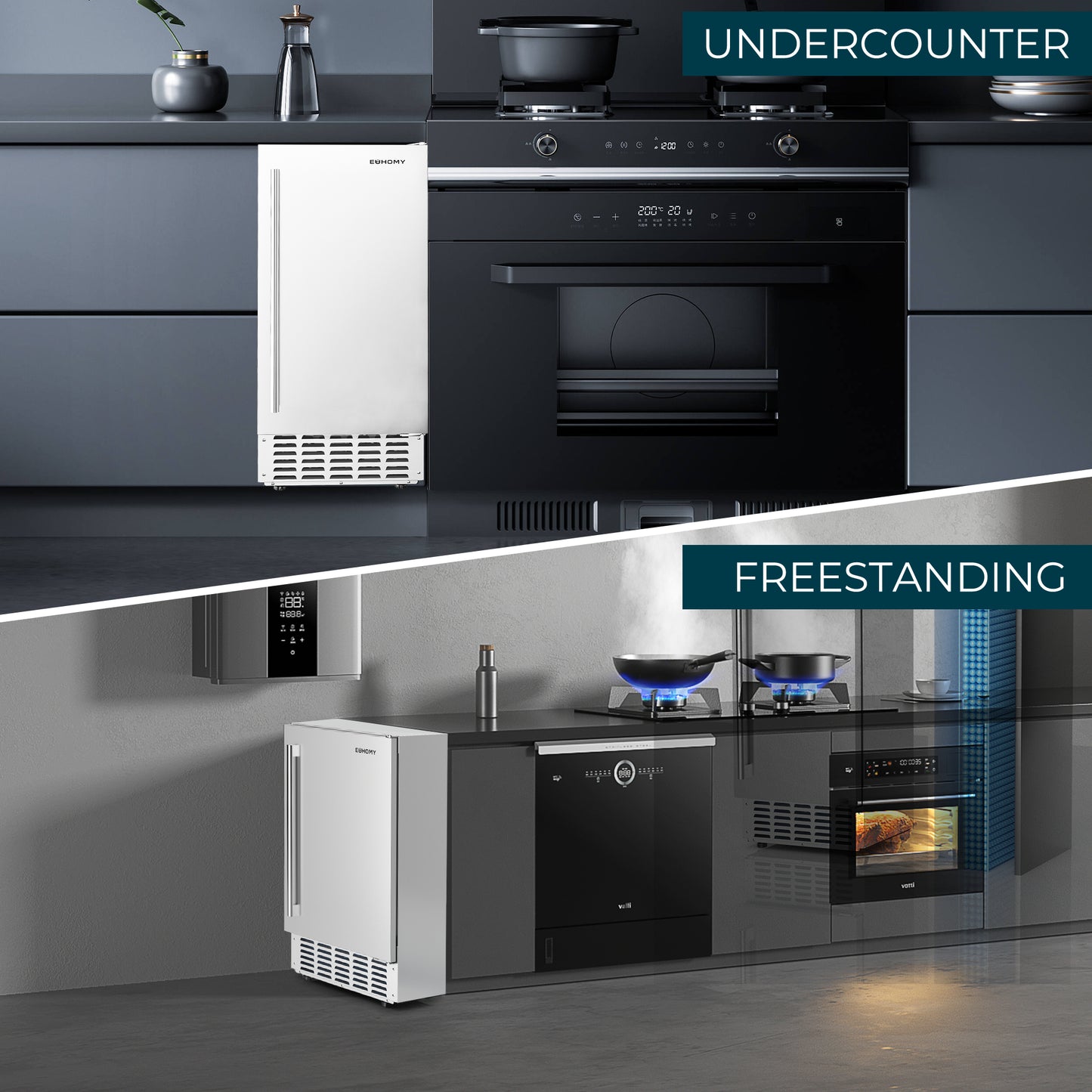 Simzlife 15" Nugget Ice Maker, 66 lbs/24H Built-In or Freestanding, Auto-Cleaning, Ice-Full Alert, Silver